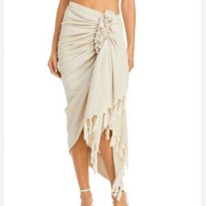 Just Bee Queen Skirt Womens Medium Beige Organic Cotton Linen Ruched Tassel Boho
